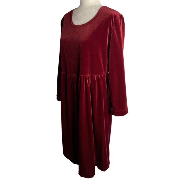 Vintage 90s Kathie Lee Velvet Dress 10 Maroon Red Long Sleeve Elastic Waist - Picture 3 of 6